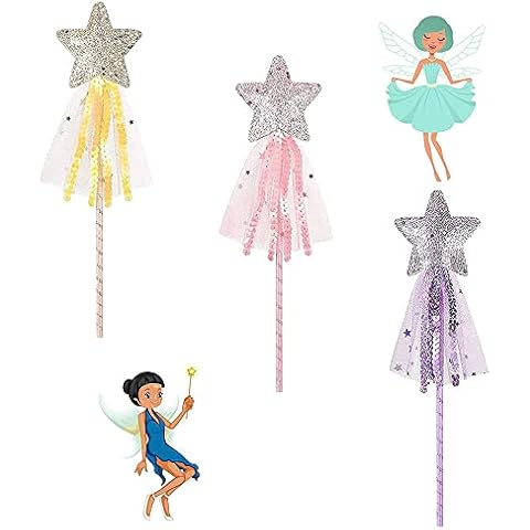 3 Pieces Glitter Star Wand, Props Angel Fairy Wands Sticks, Princess Magic Wand Kits, Star Crown Fairy Wand for Playing Cat, Christmas, Costume Prop, Cosplay, Birthday Party, Pink, Purple, Gold Cover