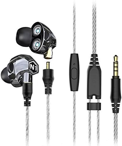 VJJB N1 in Ear Heaphones with Microphone Musician's in-Ear Monitors with Detachable Cables Noise Isolating HiFi Audio, Deep Bass & Dual Driver Sweatproof Earbuds for iPhone