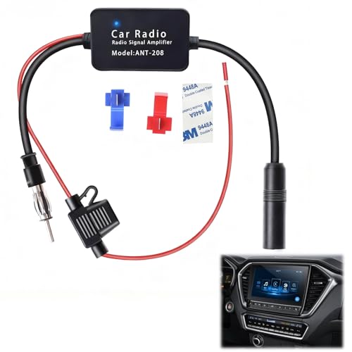12V Amplificateur d’Antenne Radio Universel pour Voiture, Antenne FM avec Haute Gain de 25dB, Faible Bruit, Inclus Colle et Clip Rouge, Améliore la...