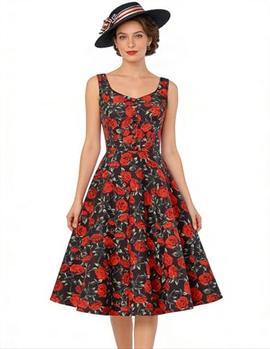 Image of Belle Poque 1950s Vintage Dress for Women Sleeveless Homecoming Dresses Cocktail Party A-Line Summer Dress