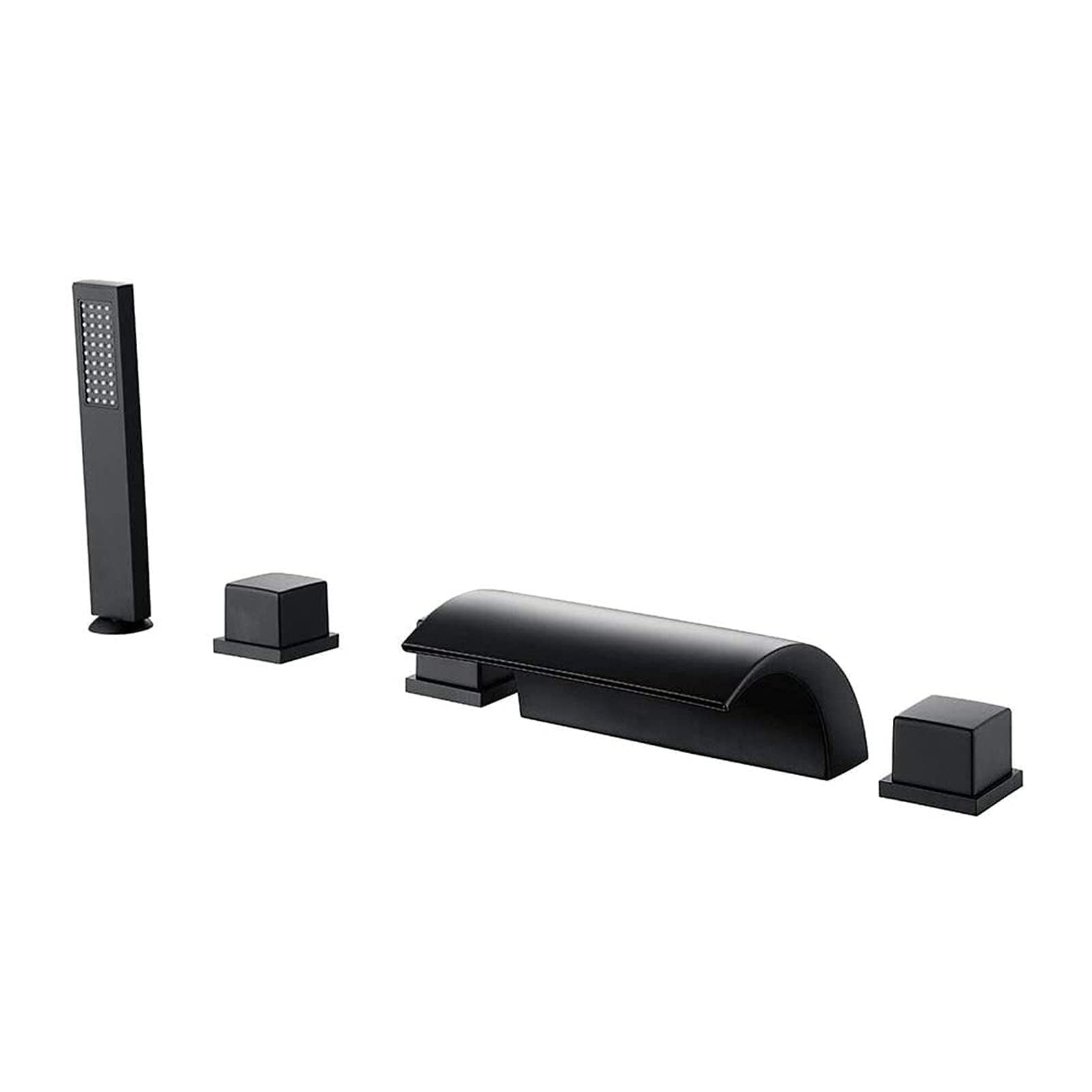 Grifo de bañera Cascada Negro Mate, Moderno Grifo de bañera de 5 Orificios para Montaje en Cubierta, llenador de bañera Romana con Ducha de Mano, Grifo Mezclador de Ducha para baño