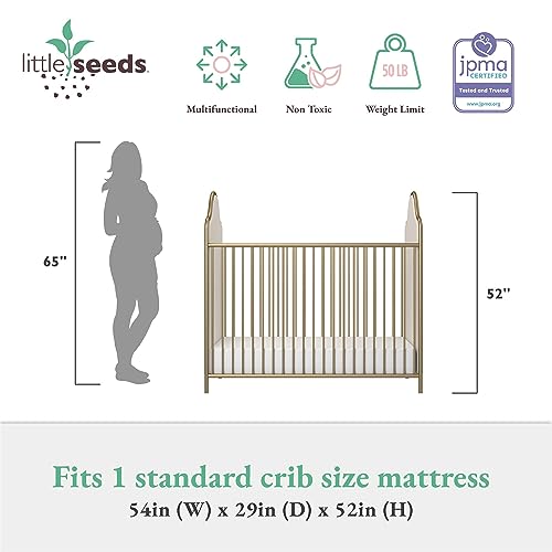 Little Seeds Piper Upholstered Metal Crib, Gold - Thumbnail 3