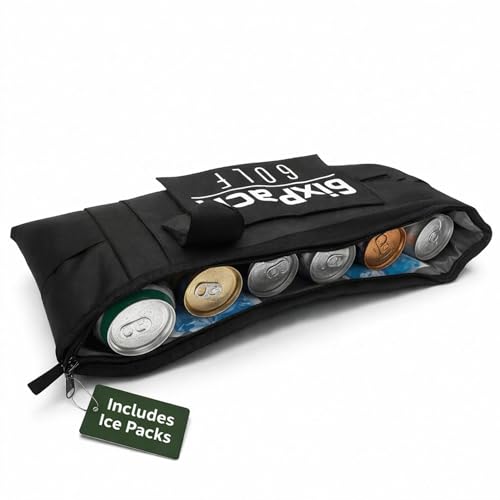 6ixPack Golf Cooler Bag with 2 Ice Packs, Insulated Golf Bag Cooler Holds 6 Cans, Fits in Most Golf Bags, Portable Beer Sleeve for Golfing