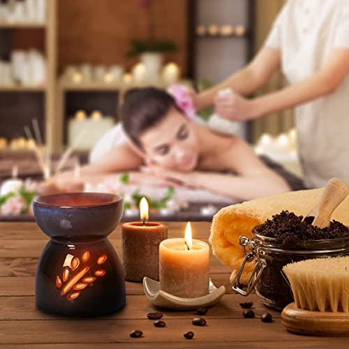 Classic Leaf Carving Blue Ceramic Essential Oil Burner Candle Tea Light Candle Holder Fragrance Essential Wax Burner, Great Candle Lamps Decoration For Living Room, Balcony And Garden #TOP1