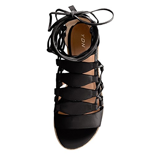 YDN Sexy Ankle High Gladiator Sandals for Women Lace up Open toe Flats Zips Shoes size 4-15 M US4