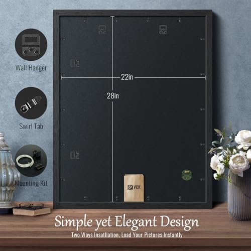Image of VCK 22x28 Poster Frame Solid Wood Black 3 Pack Picture Frames 22 x 28 Inches with Wall Mounting Hanging
