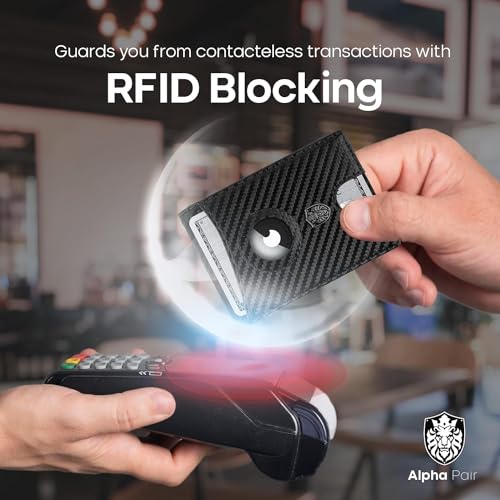 Image of ALPHA PAIR Smart Wallet with Air Tag Holder & Clip - Minimalist Bifold RFID Blocking Wallet - Airtag Wallet Men with Money Clip - Wallet with Airtag Holder - Men Wallet with Airtag