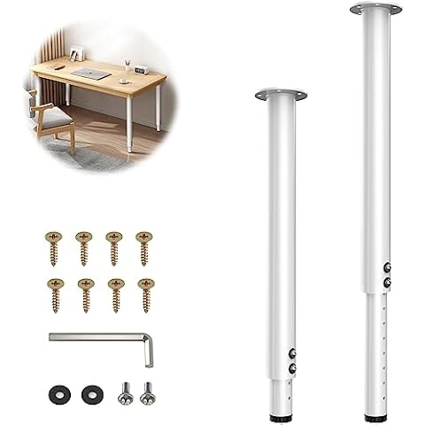 FOROIRON Adjustable Table Legs,Metal Adjustable Height Desk Legs,Adjustable Furniture Legs for Table Computer Desk Dining Table Office Desk(White) (2 pcs 22" -35.5") Cover