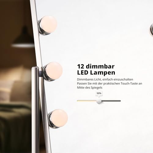 Foto von FLINQ Hollywood Spiegel mit Beleuchtung - 360° drehbarer Tischspiegel für Schminktisch - Kosmetikspiegel mit 3 Beleuchtungsmodi - 12 LED Dimmbar - Schminkspiegel 38 x 46,2 cm