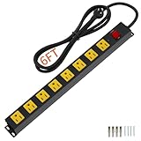 8 Outlet Metal Heavy Duty Long Power Strip, 2100J Surge Protector with 6 FT Extension Cord, Wide Spaced and Wall Mount Powerstrip for Home, Industrial, Workshop & Garage (6FT)