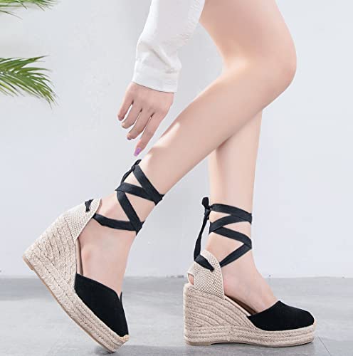 Image of Womens Espadrille Wedge Sandals Closed Toe Platform Lace Up Ankle Strap Slingback Summer Dress Shoes