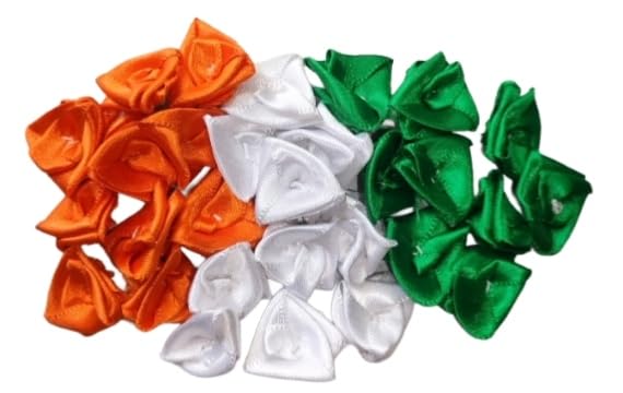 fab RIC independance Day/Republic Day/tiranga/Tricolour Craft Satan Ribbon Flower(Orange 20,White 20, Green 20) Total 60-image-36