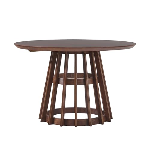 Walker Edison Modern Slatted Wood Pedestal Base Dining Table, 48 Inch, Brown
