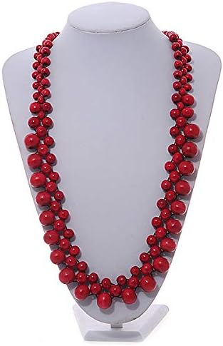 Avalaya Long Cherry Red Cluster Wood Beaded Necklace - 82cm Long - Image 3