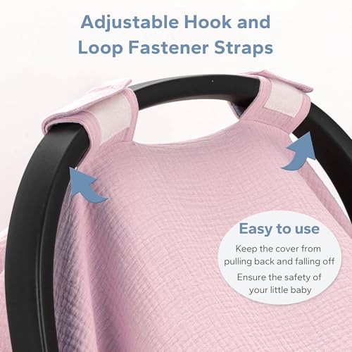 Image of SERAPHY 100% Muslin Cotton Car Seat Cover Baby, 2 Pack Universal Carseat Covers Baby Boy Girl, Breathable Car Seat Canopy, Soft Infant Car Seat Cover for Summer and Winter-2 Pcs Pink&Flowers