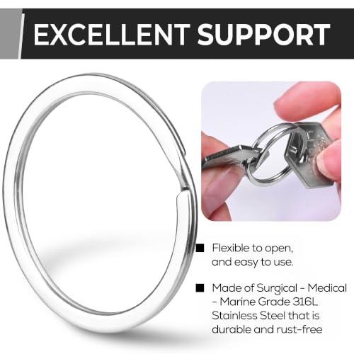 Image of CREST 10 pcs Surgical and Marine Grade Stainless Steel Split Ring for Keychains 1.25 inch 2mmx32mm SS316L Key Rings for Car Keys