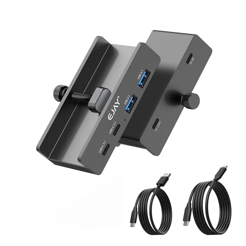 EJAY 4Ports 10Gbps USB-C HUB USB3.2 Clamp USB HUB Splitter,Mountable USB-C Adapter with Data & Power Cable for iMac 2021 and later-10Gbps (Black)