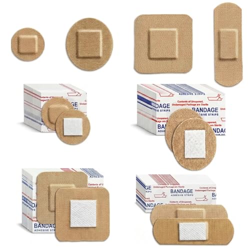 200 Count Small Bandages for Face and Fingers Breathable Bandage with Non Stick Pad for Minor Cuts Assorted Flexible Fabric Adhesive Bandages (Round Oval Square Strip)