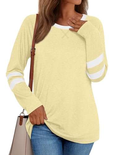 Image of AUTOMET Womens Color Block Long Sleeve Shirts Oversized Crewneck Casual Top