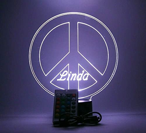 Peace Sign Light Up Lamp Led Personalized Peace & Love Sign Light And Name Engraved Table Lamp, Our Newest Feature - It's Wow, With Remote, 16 Color Options, Dimmer, Free Engraved, Great Gift #TOP28