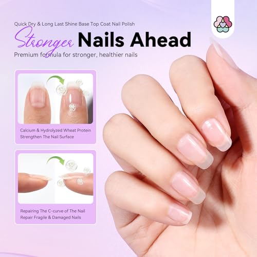 Image of SAVILAND Clear Nail Polish Base Top Coat: 2 in 1 Quick Dry Nail Polish Long Lasting Fingernail Toe Polish Color Protection Resists Smudging, Chipping and Fading Shine Finish Polish Salon Home Nail Art