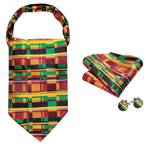 Image of Barry.Wang Ascot Ties Cravat Tie Men Paisley Plaid Scarf Self Tie Pocket Square Cufflinks Set Wedding Party