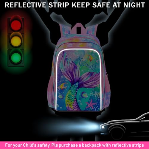 Image of 3Pcs Mermaid Backpack for Girls, 16 inch Kids Bookbag with Lunch Box,School Backpacks for Elementary Preschool Kindergarten (Pink)