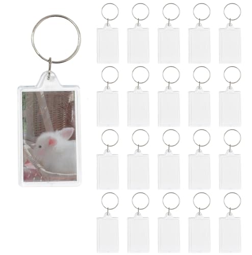 Image of BetterJonny 20Pcs Acrylic Picture Keychain Blanks in Clear Acrylic Picture Frame Keyrings