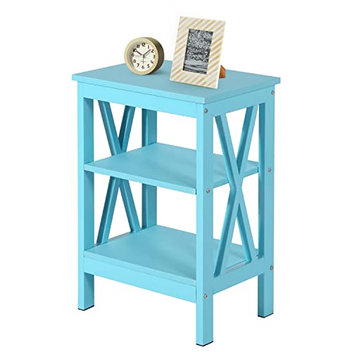 Vecelo End Side Table With Storage Shelf Cartoon Style For Children's Living Room,Bedroom,X-Design,Light Blue, Nightstand With Shelves #TOP5