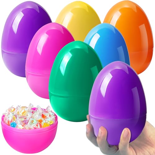 Viaecone Jumbo 6-Inch Easter Eggs – 6-Pack Extra Large Fillable Plastic Reusable Giant Eggs for Easter Hunts, DIY Crafts, Basket Stuffers & Party Decorations
