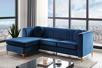 CROWN FURNITURE ART Velvet Upholstered Seat Back Solid Gold Tone Metal Y-Legs with Throw Pillows, Sofa for Living Room Modern Designe for Home and Living Room (Navy Blue) (B0CDSTZGXX) Amazon Price History, Amazon Price Tracker