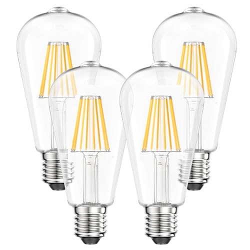 Ankey Bombilla LED E27 Vintage Edison, Luz Blanco Neutro 4000K, 8W LED ST64 filamento transparente Lámpara, 220 240V,1100LM, No Regulable, 4 Unidades