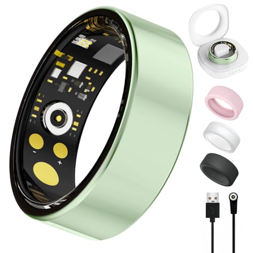 Image of Smart Ring for Women Men, Health Tracker with Heart Rate /Blood Oxygen /Blood Pressure /Sleep Monitoring /Step Counting, IP68 Waterproof Fitness Ring, No App Fees for iPhone & Android (Green, 8#)