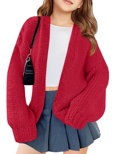 UNCLECAT Girls Open Front Cardigan Winter Kids Trendy Long Sleeve Sweater