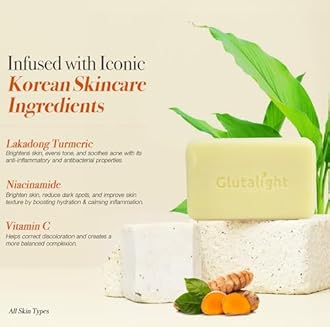 Glutalight Glutathione Lakadong Turmeric Soap For Face & Body | Korean Skincare with Niacinamide, Vitamin C | Tan Removal Soap | Fades Hyperpigmentation| Haldi Sabun For Hydrated Skin| Pack Of 1