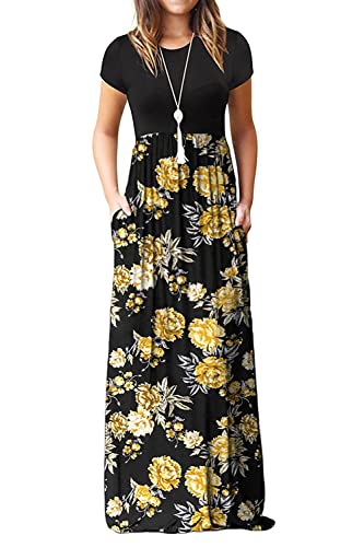 Image of EUOVMY Women's Short Sleeve Loose Plain Maxi Dresses Casual Vacation Long Dresses with Pockets