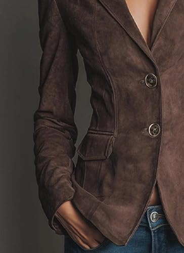 Classic Brown Suede Loose Long Sleeve Jacket for Women with Notched Lapel Design Classical Double Layer Outerwear4