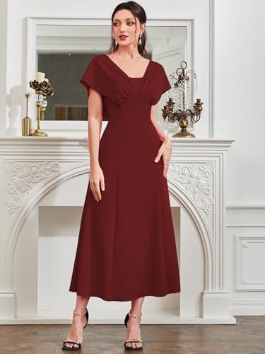 Image of Shasmi Women's & Girl's Solid A-Line Maxi Dress | V-Neck Pleated Bodice | Cap Batwing Sleeves | Fit & Flare Evening Gown (Dress 274)