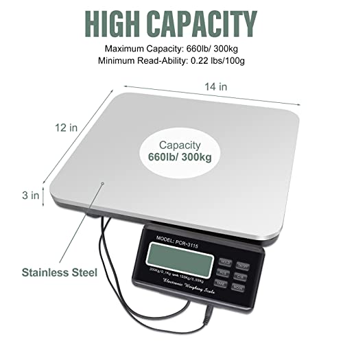 Aurgod Shipping Scale, 660Lbs Heavy Duty Digital Postal Scale, Portable Stainless Steel Lcd Display Platform Scale For Shipping(14 X 12 Inch Platform) #TOP1
