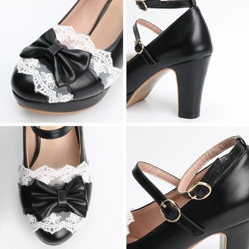 Image of MEOTINA Cute Bow Heels Mary Janes Shoes Women Dress Platform Strappy High Heels Kawaii Shoes