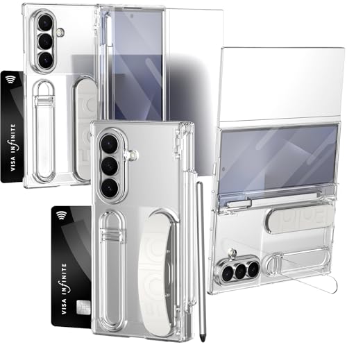 NINKI Transparent Strap for Samsung Galaxy Z Trifold Case with S Pen Holder & Stylus Built-in Wallet with Card Holder Hard Kickstand Screen Protector Cover for Samsung Z Trifold Case S Pen Slot Clear