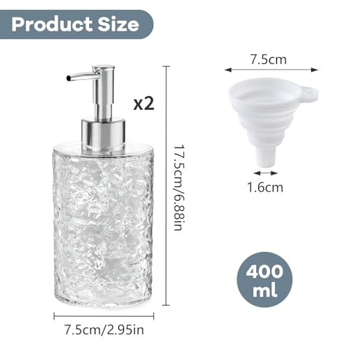 yolzhxe 2 Stück 400ml Seifenspender Kunststoff, Spülmittelspender Küche mit Trichter, Moderne Seifenspender Bad, Soap Dispenser für Spülmittel, Handseife, Shampoo, Transparent