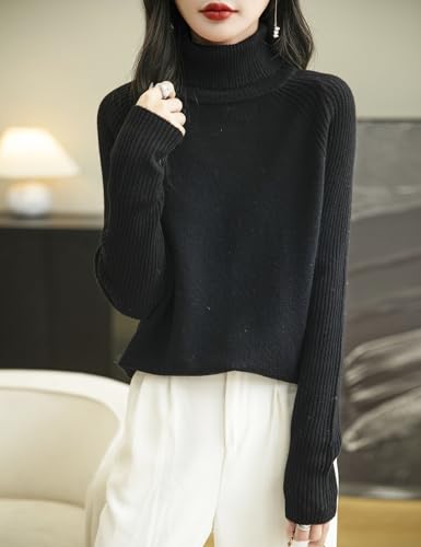Women's Turtleneck 100% Merino Wool Sweater 2025 Fall Winter Classic Warm Soft Raglan Long Sleeve Knit Sweater4