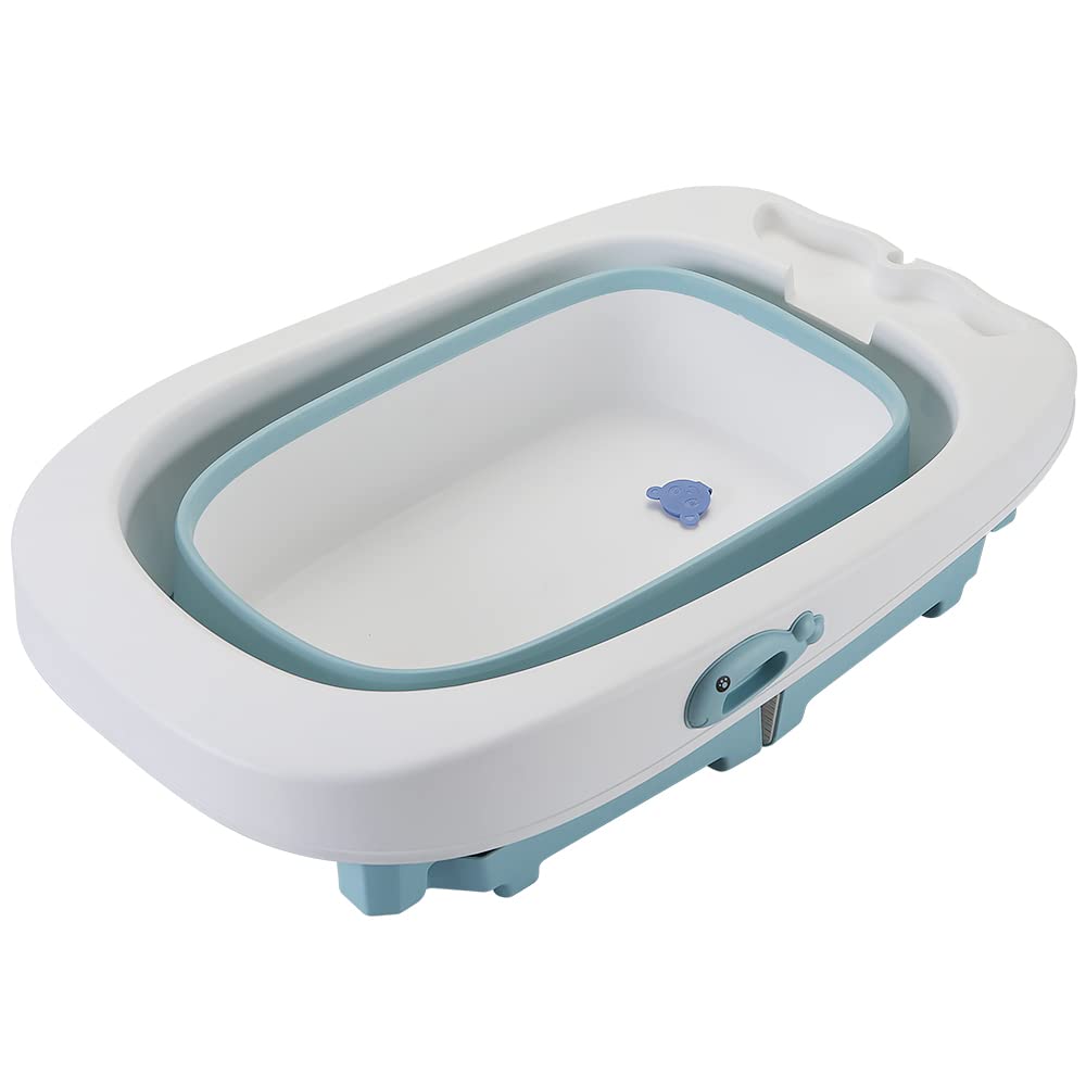 Bañera plegable para niños, portátil plegable para bebés de 0 a 6 años, bañera con asiento de baño y tapón de drenaje