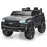 Hetoy 24V 2-Seater Truck Licensed Chevrolet Silverado Ride On Car Toy w/Parent Remote Control,4xSpring Suspension, 3 Speeds, Wireless Music, MP3 Player, Electric Vehicle Car for Kids,Grey