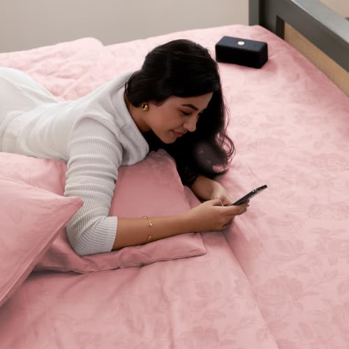 Image of Blue Dahlia 100% Cotton, King Size /Double, Elastic Fitted Bedsheet (72 inchx78 inch) + 2 Pillow Covers,Fits Upto 10 inch Mattress, 300TC Premium Bedsheet, Jacquard Rose Pattern - Cameo Rose