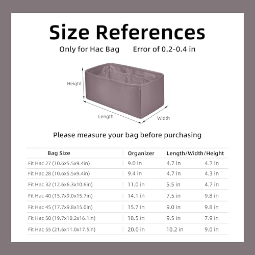 Image of DGAZ Silk Purse Organizer Insert For Hermes Hac 28 /32 /40 /45 /50 Bags, Luxury Handbag & Tote Organizer, Simplicity bag organizer(Konjac Purple,Hac50)