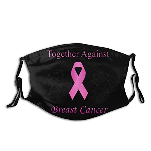 Pink Ribbon Fighting Breast Cancer Face Mask Reusable Adjustable Face Scarf With Dust Filter Pocket Black 1 Pcs