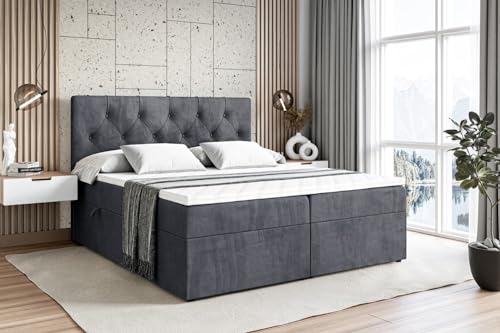 ALTDECOR Boxspringbett mit Matratze und Lattenrost, Boxbett, Topper, Polsterbett mit Bettkasten, Bett mit Stauraum H3-Matratze, Doppelbett, Springboxbett - Mirage - 180x200 - Dunkelgrau Samt