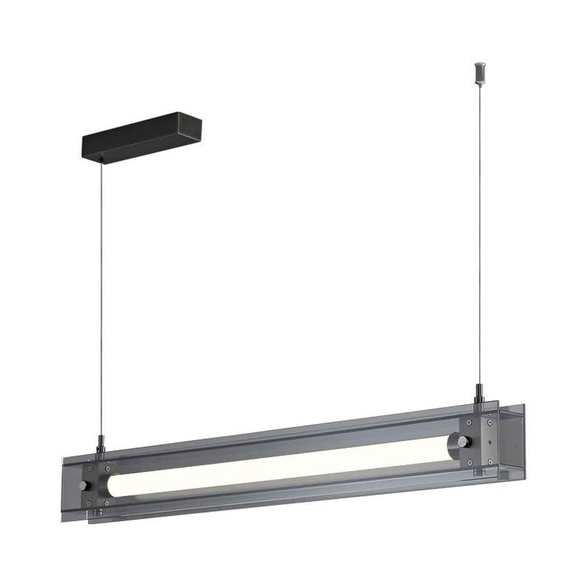 Luminaire suspendu rectangulaire en verre transparent pour éclairer un îlot sombre